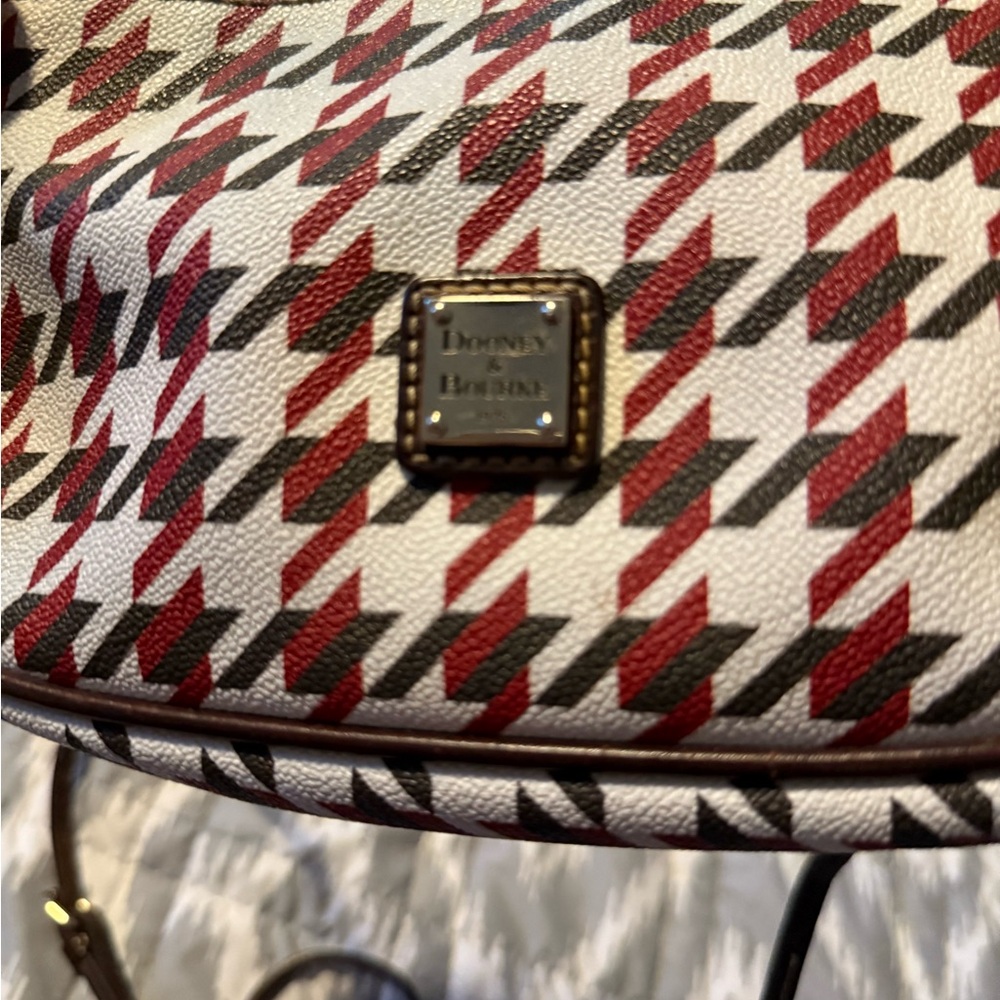 Dooney & Bourke Red and Black Crossbody Bag with Houndstooth Pattern